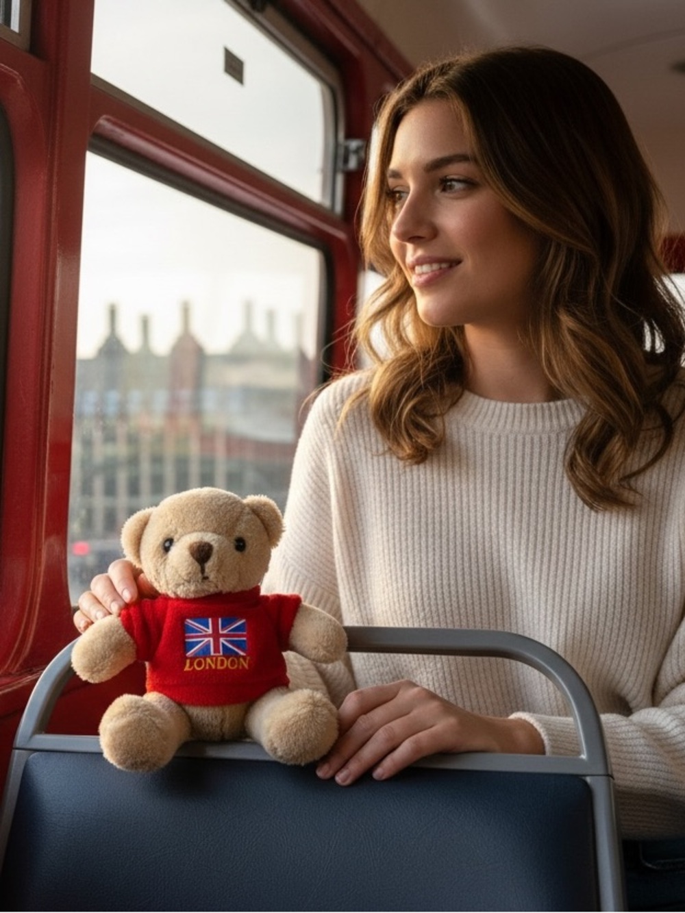 Red Plush London Bear with Union Jack Patch this is a bag charm